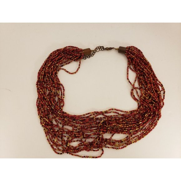 Necklace, Multistrand Reds thru browns to gold beads 21" Costume (J94) - Picture 1 of 3